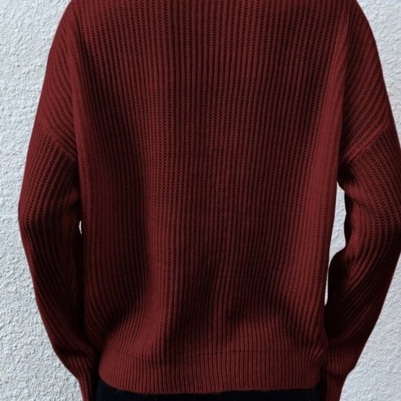 Half Button Ribbed Knit Drop Shoulder Sweater - Picture 2 of 2